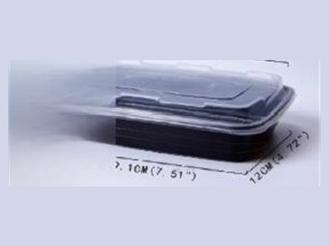 Three-compartment black microwavable container with clear lid